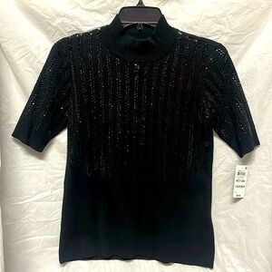 NWT Black sequin embellished short sleeve sweater.